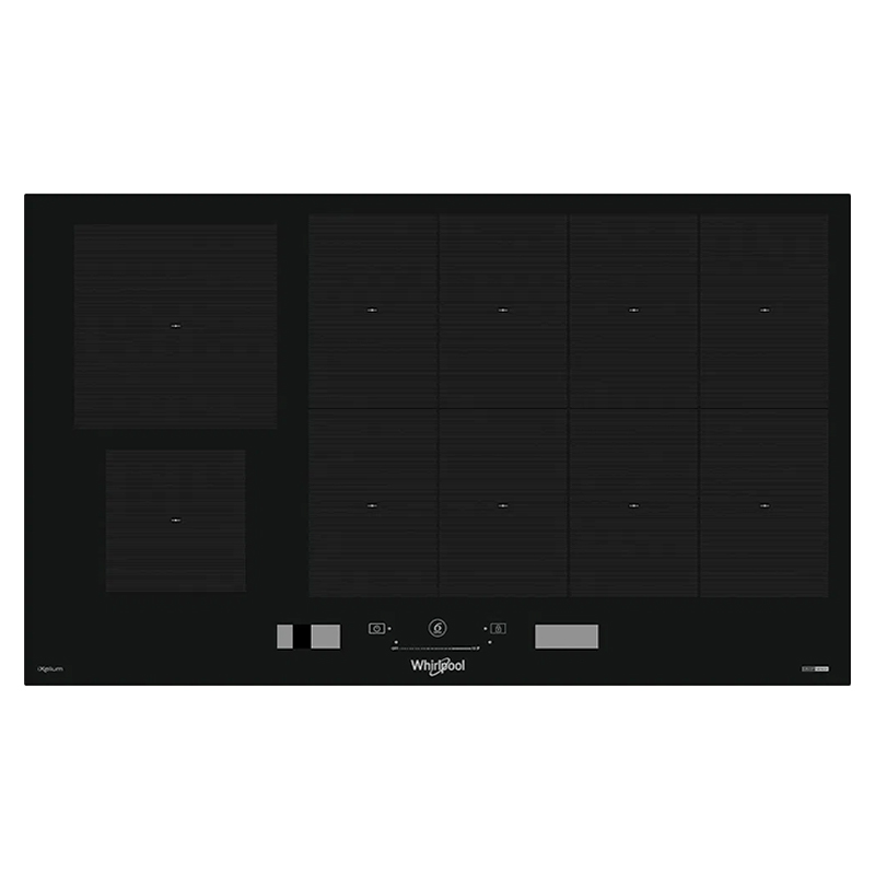 Cubierta de inducción 10 puestos de 86 cm marca Whirlpool WPIWIXP6JBL Cubierta de inducción marca Whirlpool de 86 cm en fondo blanco